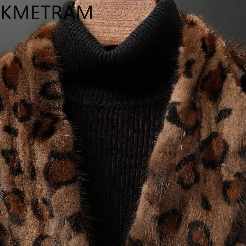 KMETRAM Natürliche Nerz Pelz Kleidung für Frau mit Gürtel Mittellange Echtpelz Damen Jacke Winter Leopard Neue Oberbekleidung 2025 soi