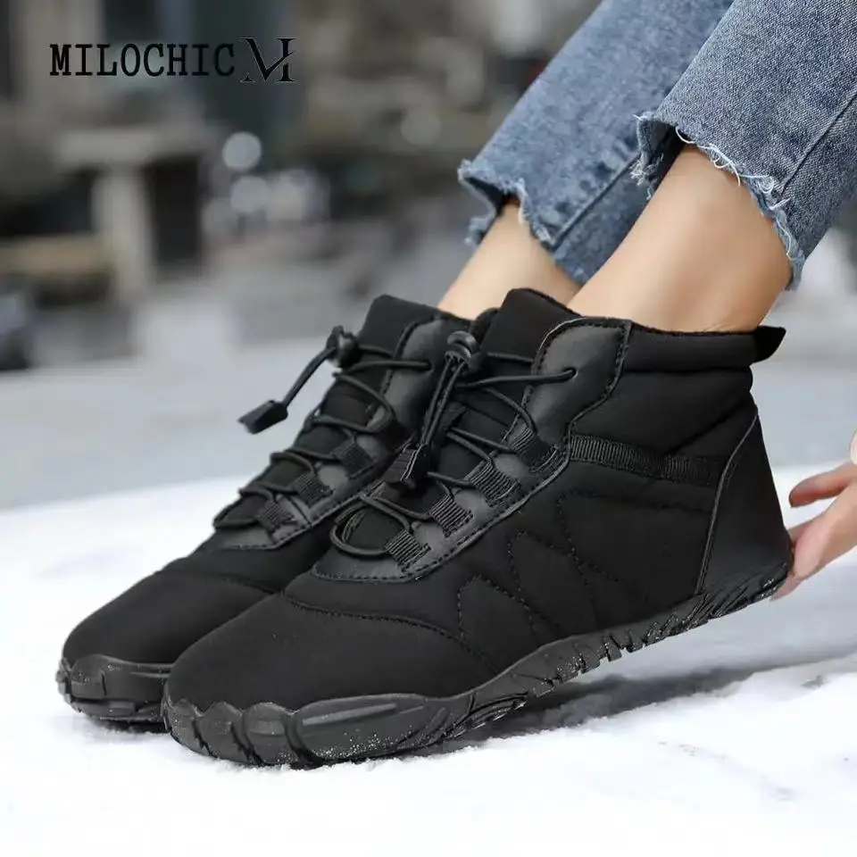 Women Men Barefoot Shoes Waterproof Warm Lined Winter Shoes Anti-Slip Short Shaft Boots Soft Snow Boots for Camping Backpacking