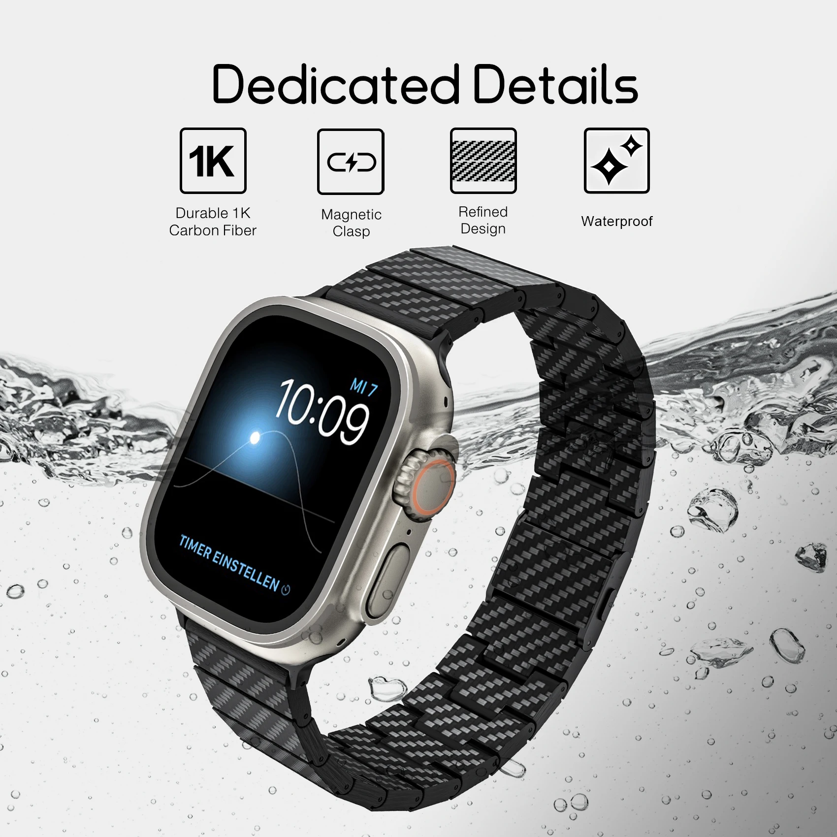 LULULOOK Watch Band For Apple Watch Ultra 2/10/9/8/7/6/SE/5 49/46/45/44/42/41/40/38mm.Carbon Fiber Band with Dual Magnetic Clasp