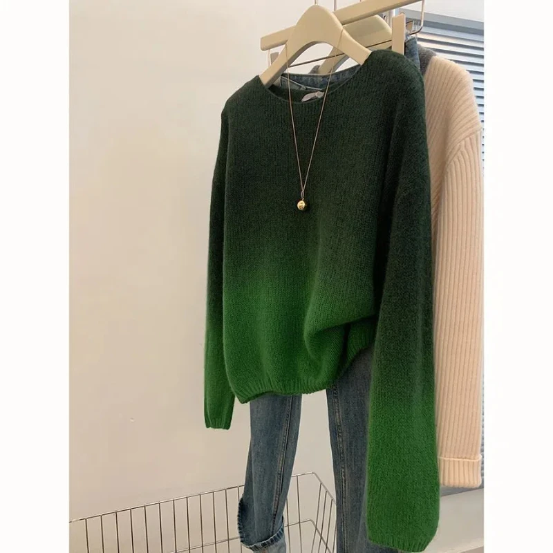 

Spring and Autumn Advanced Korean Style Retro Gradient Knitted Sweater Lazy Autumn and Winter New Slim Top