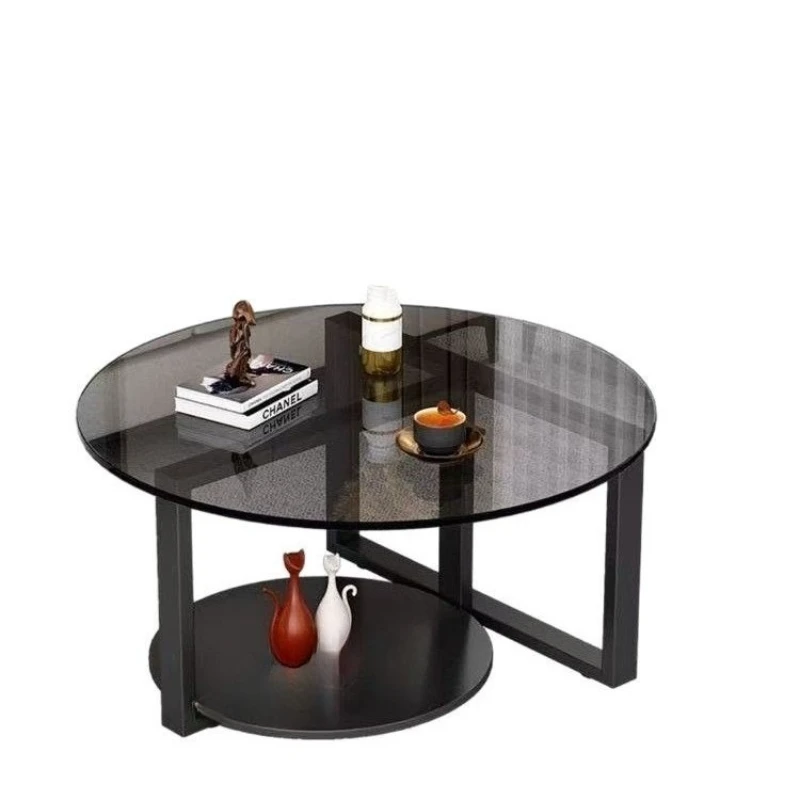 

Round coffee table living room household light luxury modern simple size apartment black balcony tea storage