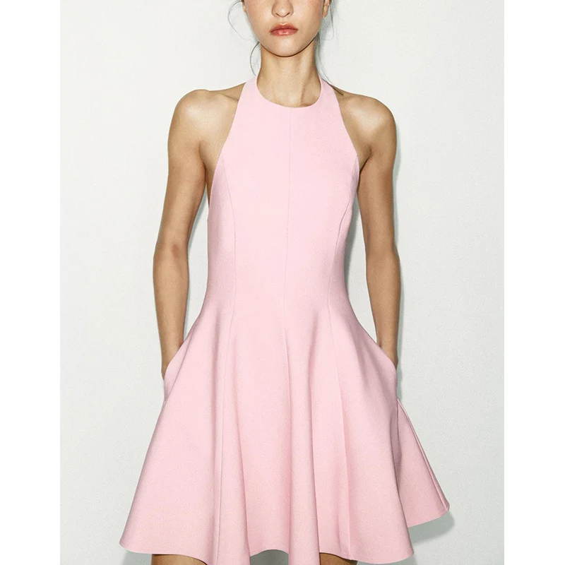 Zomer Dames ort Dr Bal Splice Binnenkant Hoge Taille Brede Zoom Jurk Casual Sle A-lijn Rok Polyestervezel rond Ne