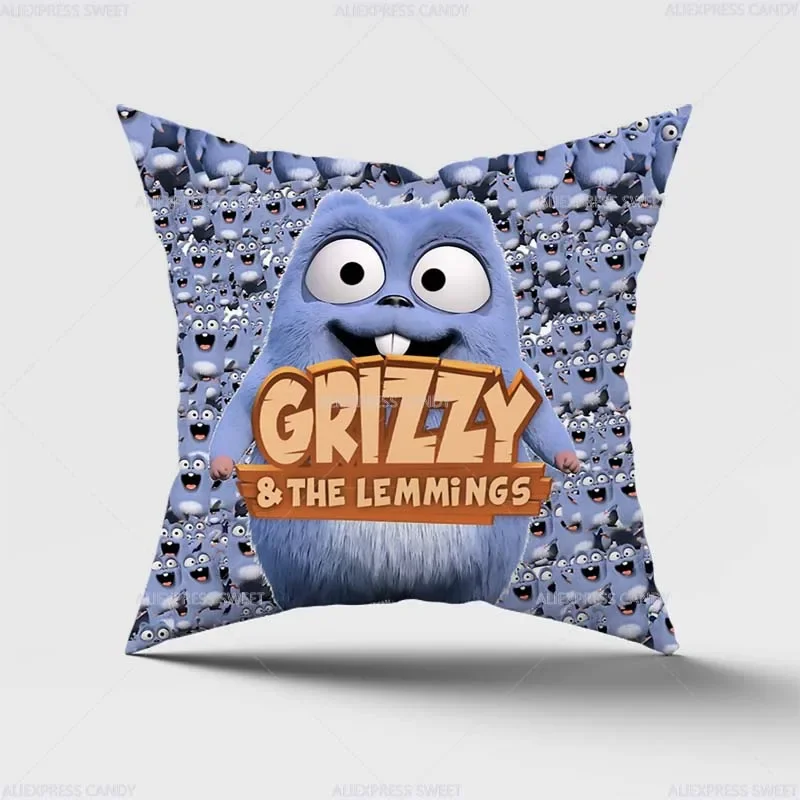 Grizzy and the Lemmings Pillow Case Kawaii Children Cartoon Pillowcovers 45cm Pillow Inner Is Not Included