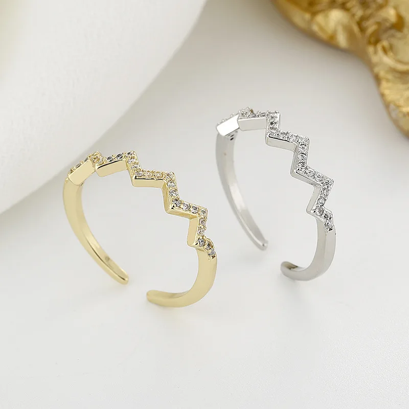 Nuevo Anillo Ajustable de Plata de Ley 925 para Mujer, Joyería de Moda, Delicado Anillo Abierto con Ondas de Circonita y Diamantes de Imitación, Anillo de Dedo Elegante con Rayo de Circonita