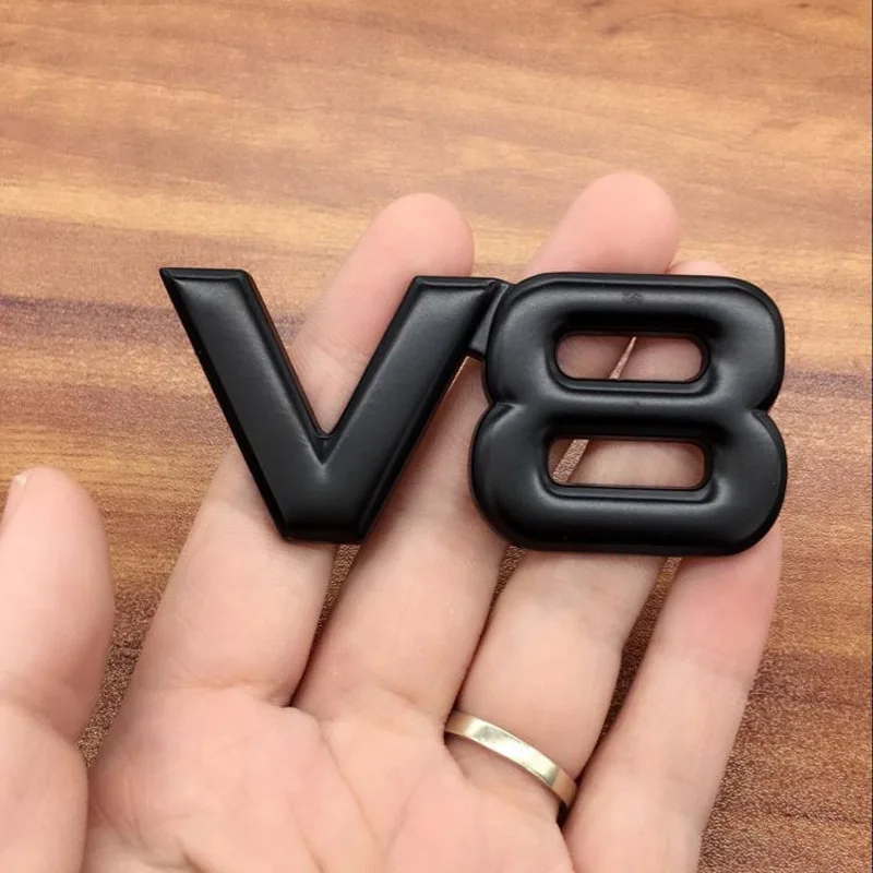 Auto Metal Alloy 3D V8 Logo Engine Displacement Trunk Rear Car Badge Decal Chrome V8 Side Wing Emblem Sticker Car Styling