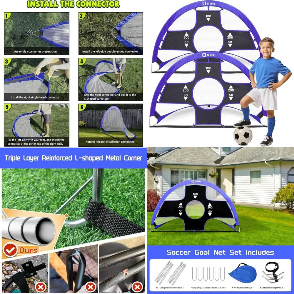 

Portable Soccer Goals with Target for Toddlers, Boys, and Youth - Ideal for Outdoor Sports Games (2 Pack)