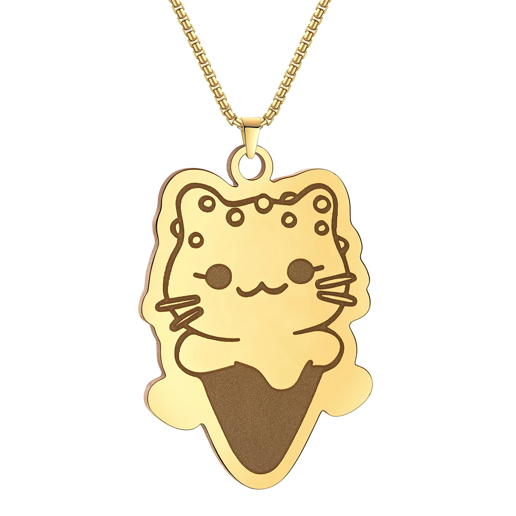 QIMING Yummy Ice Cream Cone Cat With Sprinkles Children Necklace Women Stainless Steel Lovely Animal Sweet Pendant Necklace 