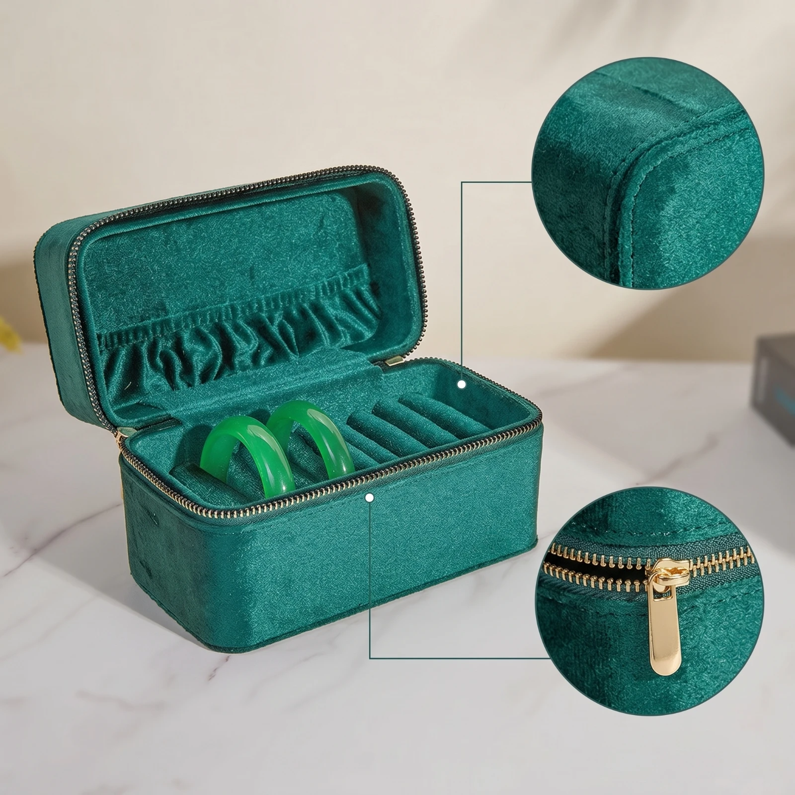 Bracelet Storage Box with Zipper Zippered Bracelet Box with Slots Bangle Case Compact Travel-Friendly for Travelers, Dresser