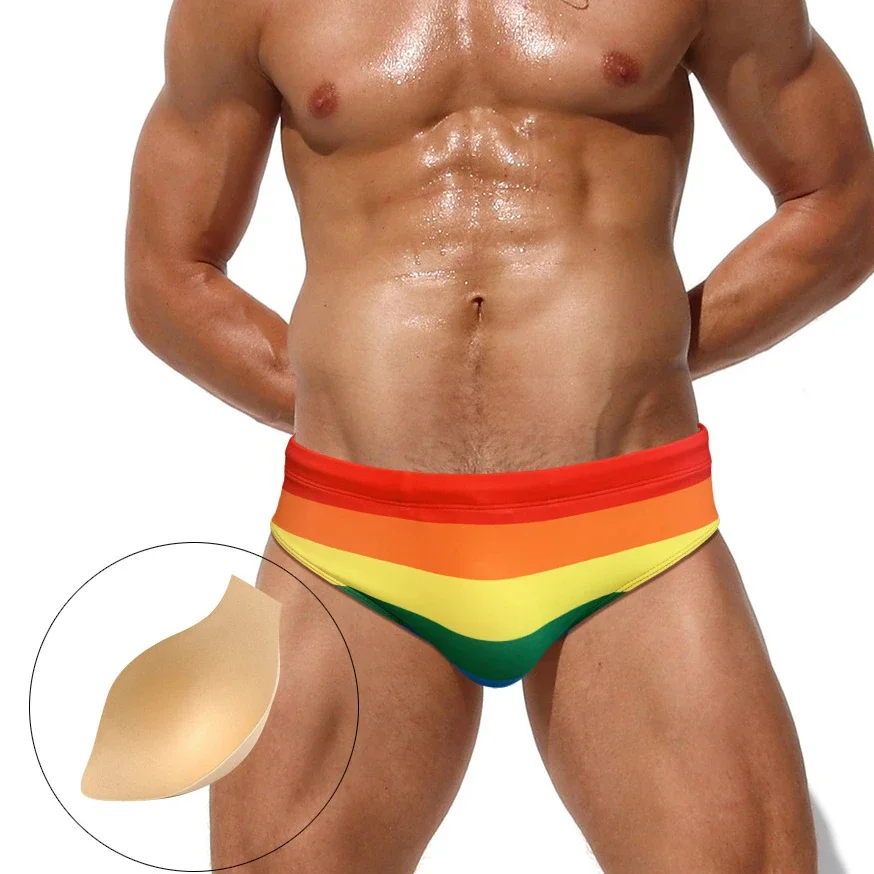 Hot Rainbow swimsuit man Swimming Briefs trunks Sexy Push Up Pad men Swimwear mens Bathing Suit Male Beach Surf Sport Short