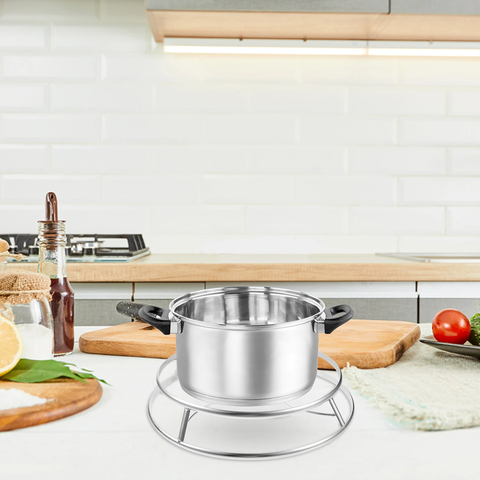 

1pc Stainless Steel Steaming Rack Pot Holder Reusable Wok Stand Metal Pan Support Cooking Kitchen Tool Multi Function