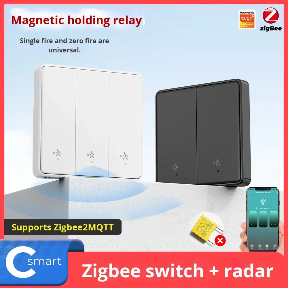 

SIXWGH Zigbee Smart Radar Switch Wall Button Zero Fire Remote Control Graffiti Timing Human Presence Sensor IPS Battery Home