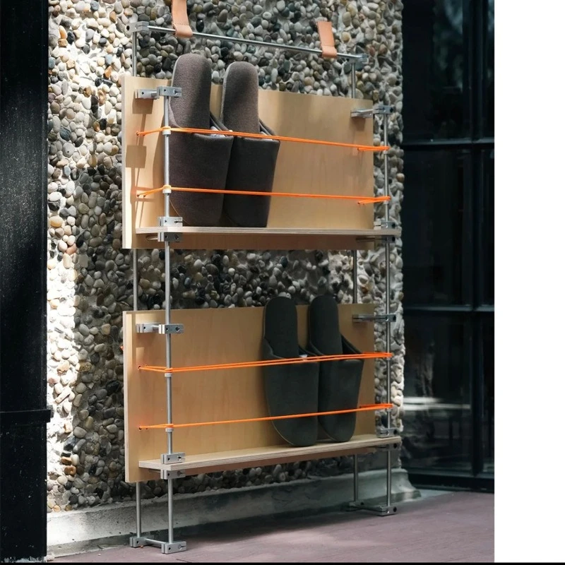 Simple and modern entrance small shoe rack optical axis stainless steel solid rod birch magazine rack household display rack