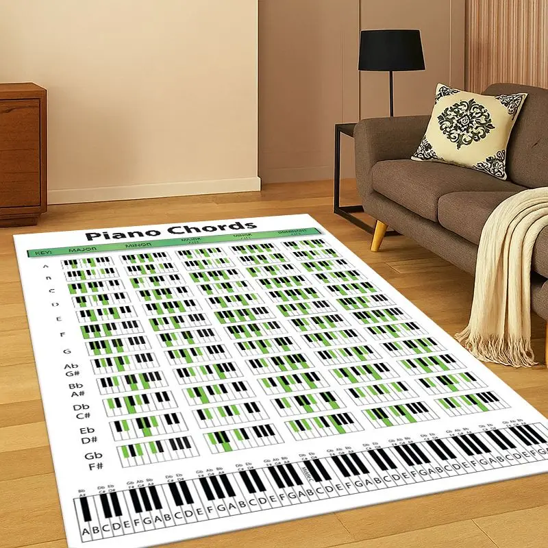 Music Theory Chart Guitar Chords Carpet Rug for Bedroom Living Room Sofa Playroom Doormat Home Decor,Kid Game Area Rug Non-slip