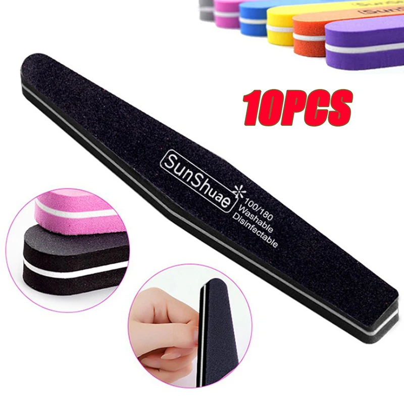 10Pcs Double-sided Nail File Blocks Colorful Sponge Polish Buffing Sanding Buffer Strips Polishing Pedicure Manicure Tools