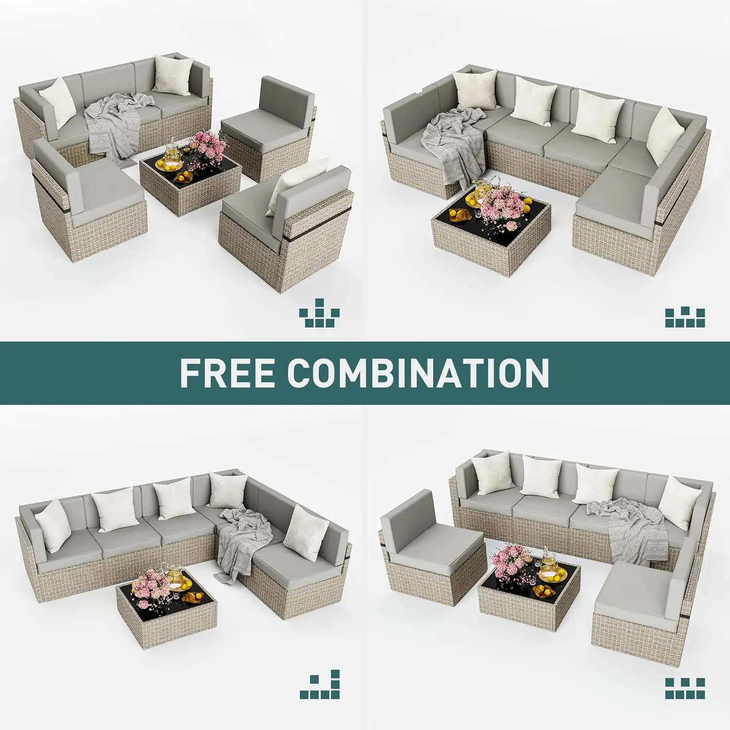 Pamapic Patio Furniture Set, 7 Pieces Modular Outdoor Sectional,Wicker Patio Sectional Sofa Conversation Set, Rattan Sofa With