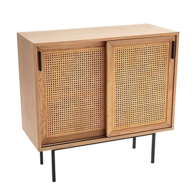 Solid wood rattan dining side cabinet living room small apartment against the wall shoe cabinet household