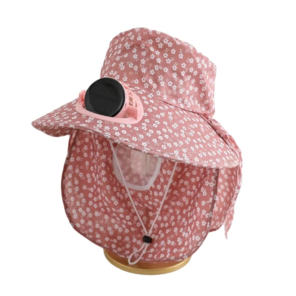 Solar USB Anti-UV Solar Fan Cap USB Charging Breathable Cooling Fan Hat Floral Design 300MA Current Sun Cap Outdoor Activities