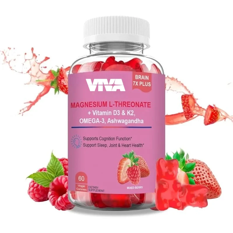 Las gomas de magnesio L-tronine contenen aceite de pescado de vitamina D, K2, y Omega-3: vegano, sin OGM, sabor natural de bayas