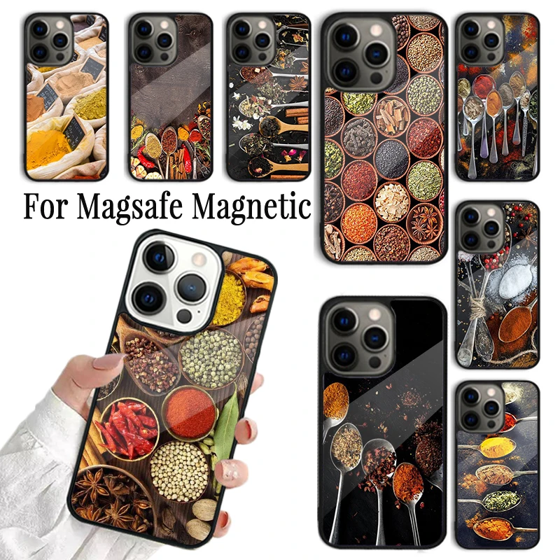 Phone Case For iPhone 16 15 14 13 12 Mini 11 Pro Max Plus Magsafe Magnetic Wireless Charging Cover Spices Seasoning Cooking Chef