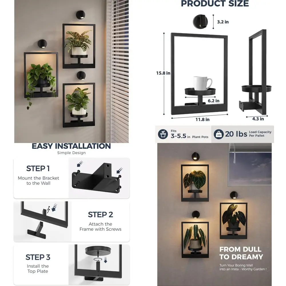 

Indoor Hanging Wall Planters with Grow Lights for Plant Stands, Ideal for Indoor Plants and Wall Hanging Planters