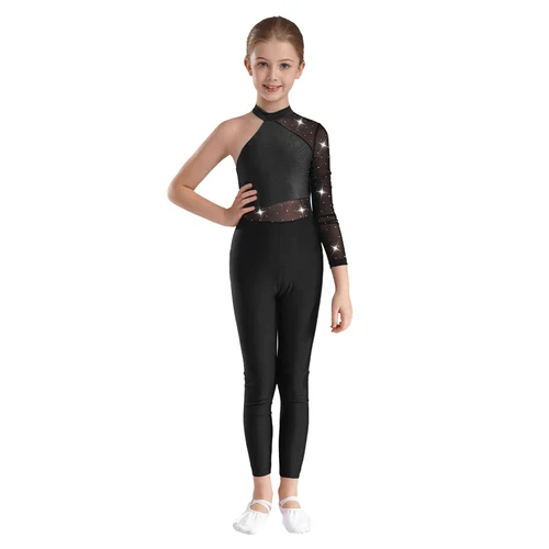 Imagen 2 del producto Niños Niñas de manga larga Rhinestone Ballet danza leotardo monos para gimnasia deporte entrenamiento traje de actuación Ropa de baile