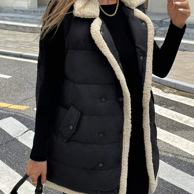 الخريف الشتاء منتصف طويلة أسفل القطن صدرية المرأة 2025 موضة جديدة فضفاضة سترة غير رسمية مزدوجة الصدر ملابس خارجية الإناث
