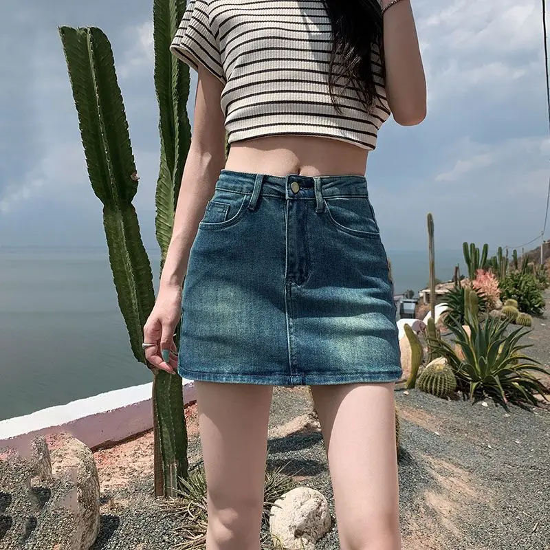 Women's Denim Skirt Y2K Style High-Waisted Slimming Bodycon Skirt Vintage Mini Dress Summer Commuter Casual Skirt
