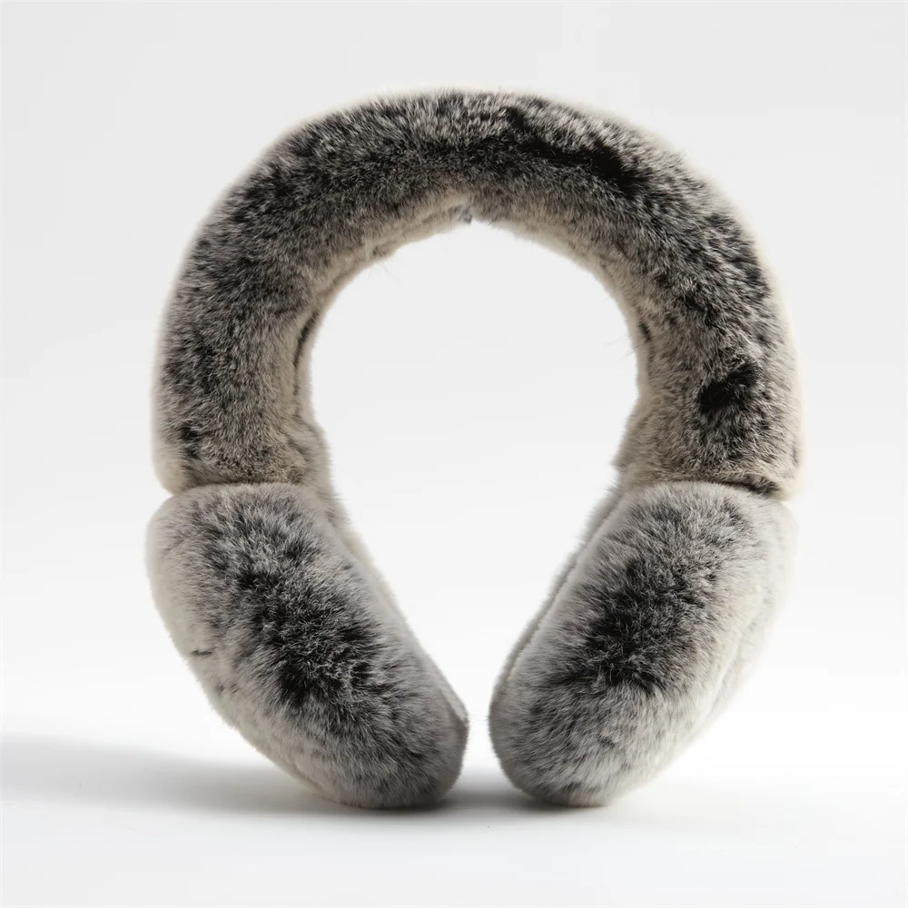 High Quality Grey Black Earmuffs Luxurious Exquisite Natural Rex Rabbit Fur Ear Muff Woman Accessories Banquet Party Gift