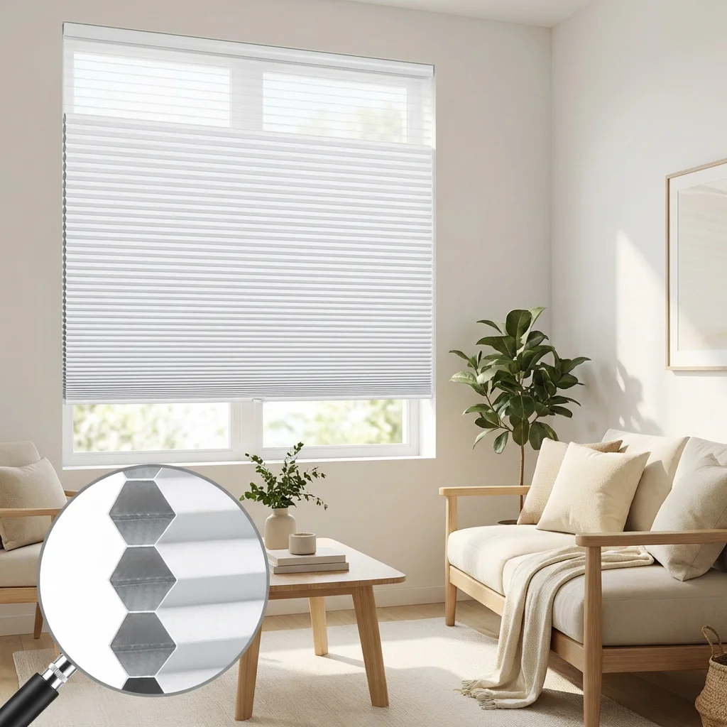 Automatic Window Blinds Honeycomb Cellular Shades Blackout Cordless Custom Made Noise Reduction Thermal Honeycomb Roller Blinds