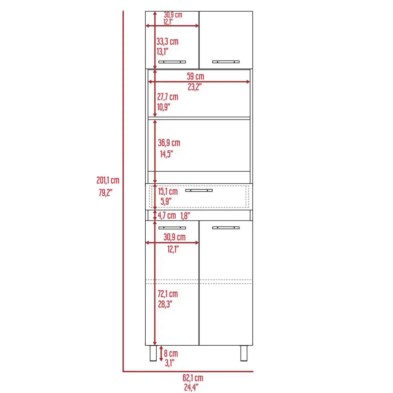 Caribe Microwave Cabinet, Four Legs, One Drawer, Double Door, One Shelf  White