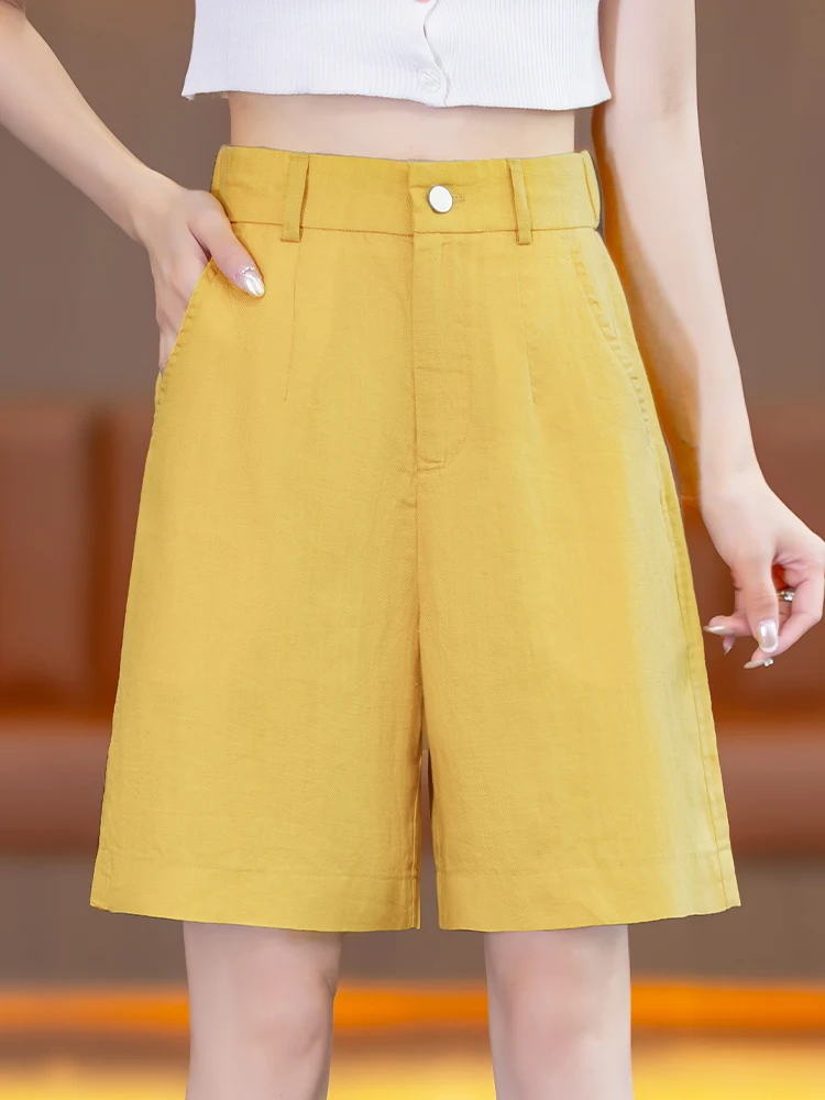

Женские летние льняные шорты с высокой талией, тонкие, новые, свободные, А-силуэт, повседневные, широкие, длиной до колена