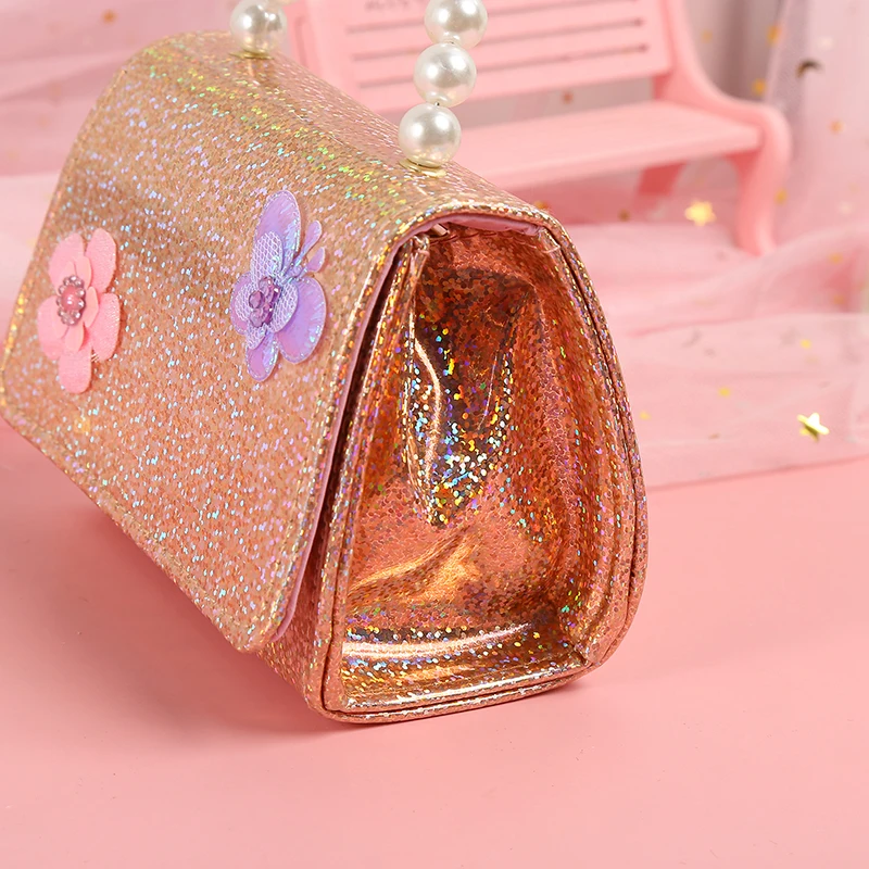 แฟชั่น Sequins กระเป๋าเด็กกระเป๋าถือ Mini Crossbody Messenger สาวเพิร์ลกระเป๋าผีเสื้อดอกไม้มือถือของขวัญเด็กกระเป๋า