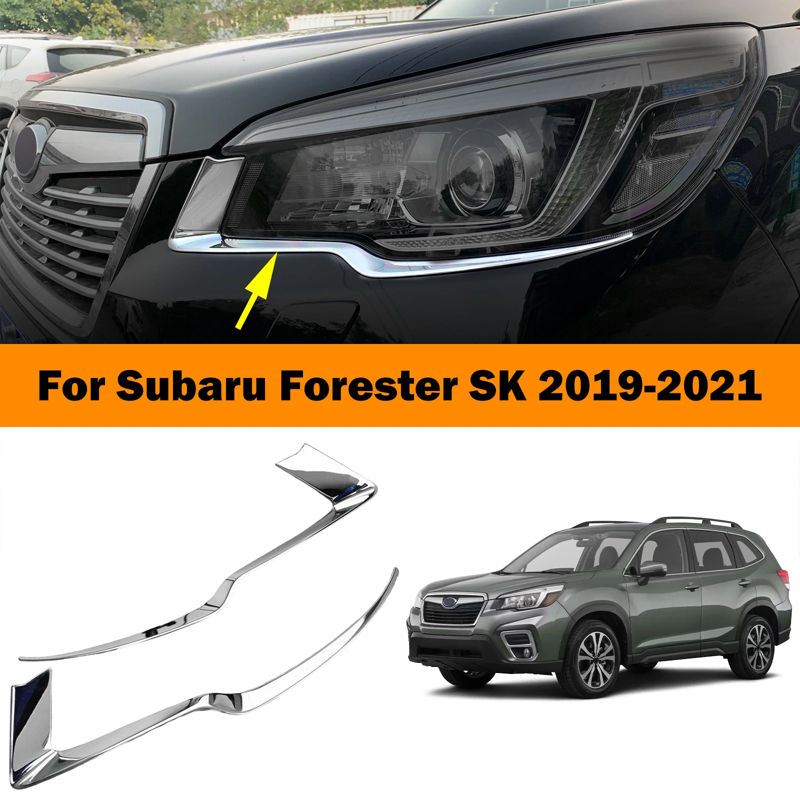 

Car Styling ABS Chrome Front Head Light Eyelid Cover Trim 2pcs For Subaru Forester 2019 2020 2021 Car Foglight Bezel Exterior