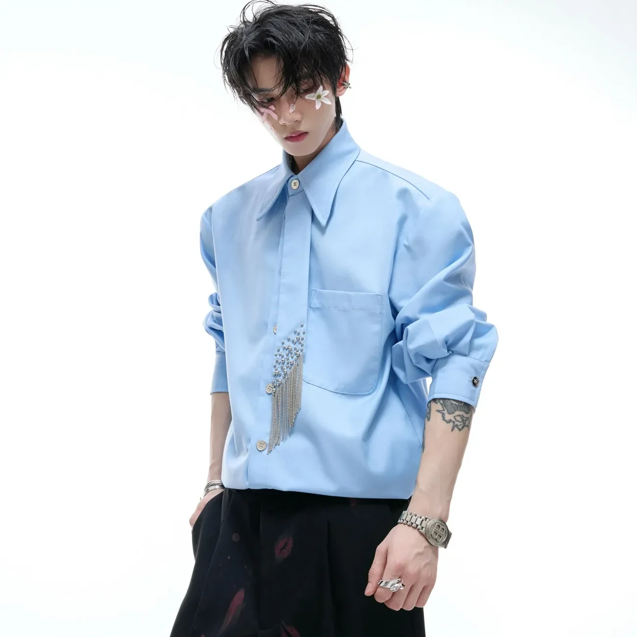 

2025 Spring Autumn Loose Solid Color High-end Casual Shirt Long Sleeve Men's Trendy Shirt Men's Clothing
