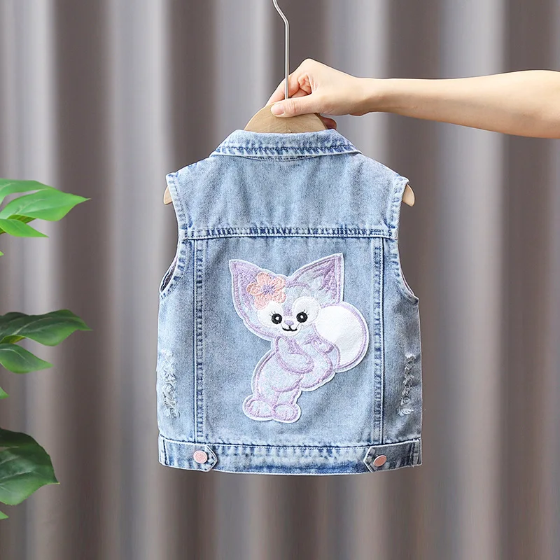 Fashion Lace Bow Vest Girl Denim Vest Light Blue Jeans Jacket Autumn Sleeveless Loose Short Coat Causal Waistcoats