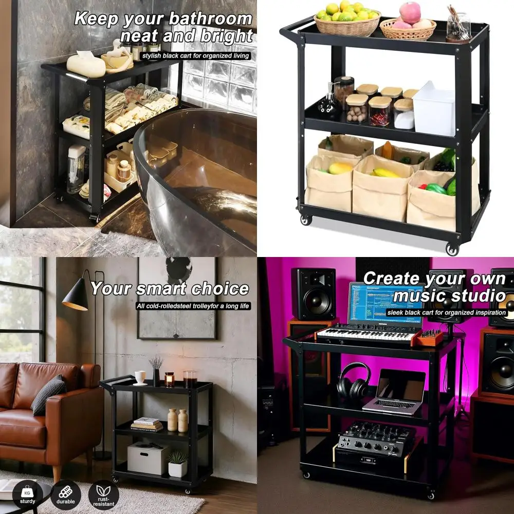 

Сверхмощная трехъярусная тележка на колесиках для кухни, ванной комнаты, офиса и спальни — тележка-органайзер для хранения емкостью 330 фунтов