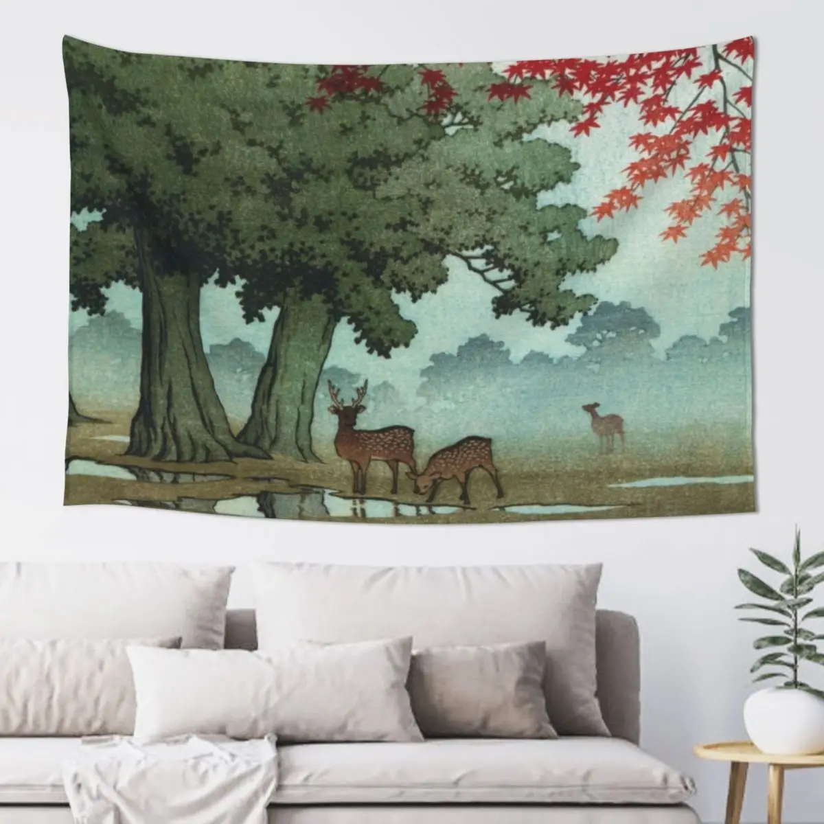 

Deer of Nara Park by Kawase Hasui Tapestry Tapete For The Wall Aesthetic Room Decors Aesthetic Home Decor Tapestry