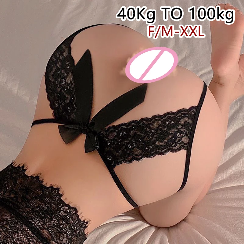 Bragas sexys de talla grande para mujer, Tanga de encaje elástico transparente sin entrepierna, lencería erótica, tangas de entrepierna abierta, 1 piezas