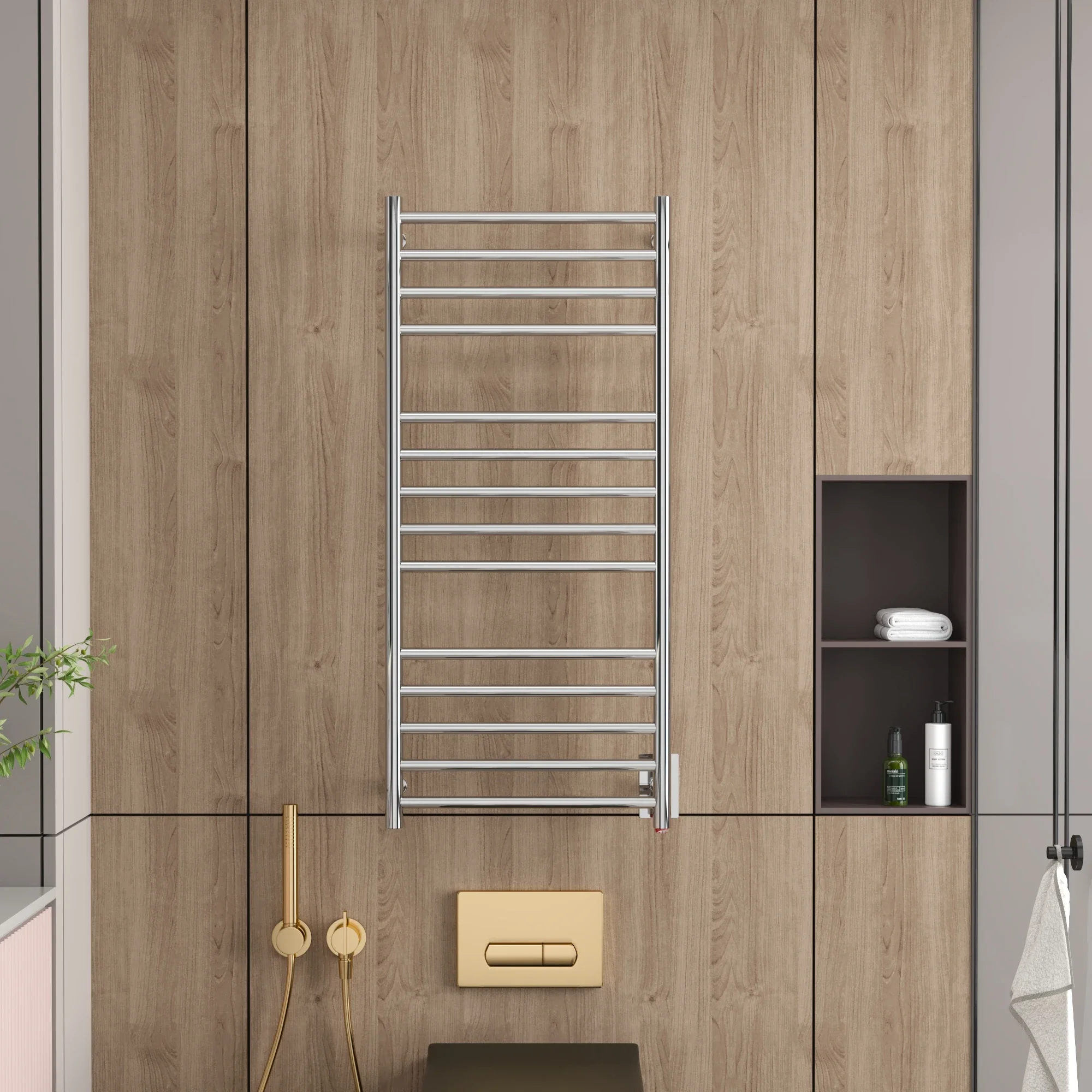 Luxury Steel Design Bathroom Accessories Towel Warmer Rack Factory Price 120V Chrome Heated Towel Rail