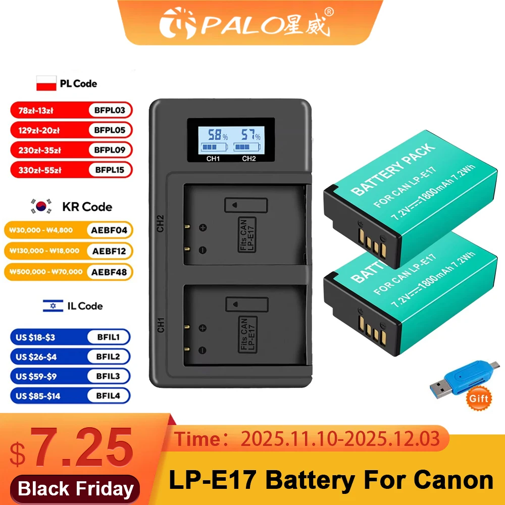 LPE17 LP E17 LP-E17 E17 Pin + Màn Hình LCD USB Sạc Cho Canon EOS RP 200 250D M3 M5 M6 750D 760D T6i T6s 800D 8000D 77D Kiss X8i