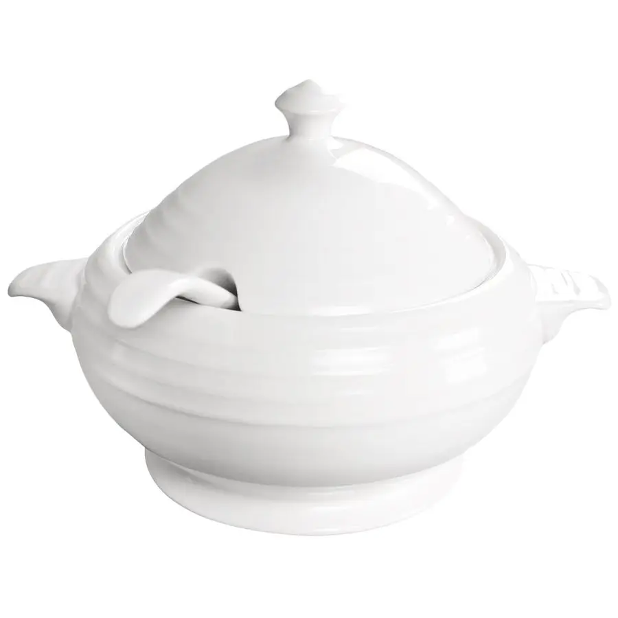 

Dish with Serving Handles, 1.5 Qt Soup Tureen with Lid and a 9.4inch Spoon, for Dinner and Party Microwave Safe 10.2 Inch