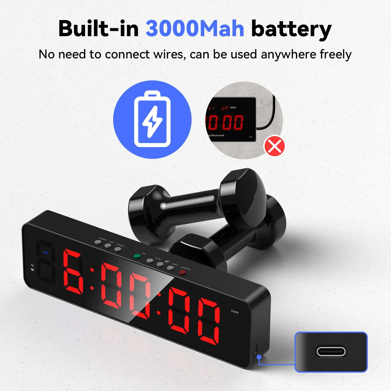 11''x 3.5''Ultra-Clear Interval Timer with LED Countdown/Up Wall Clock Gym Timer with Remote Power Fitness Timer Stopwatch