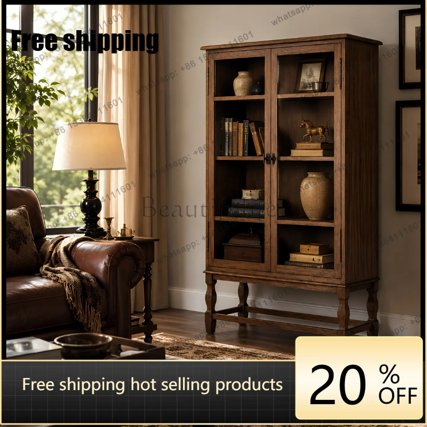 

LD French vintage solid wood wardrobe living room floor-standing decorative display storage cabinet