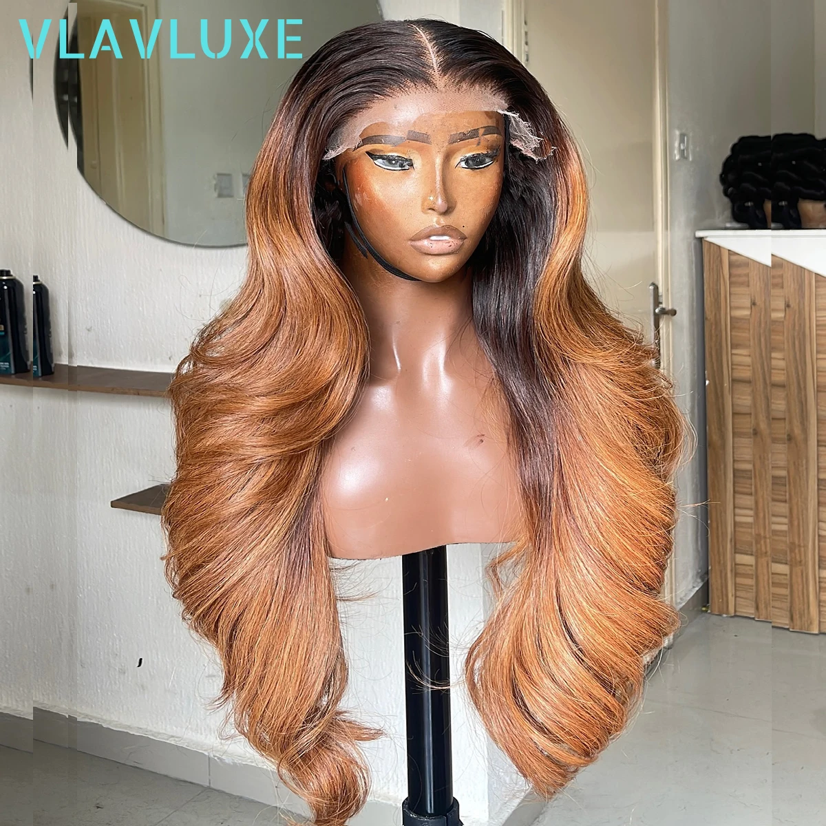 

13×6 HD Gradient Brown Color 36 Inches Body Wave Human Wigs 400 Density Transparent Lace Frontal Wigs Glueless Brazilian Wigs