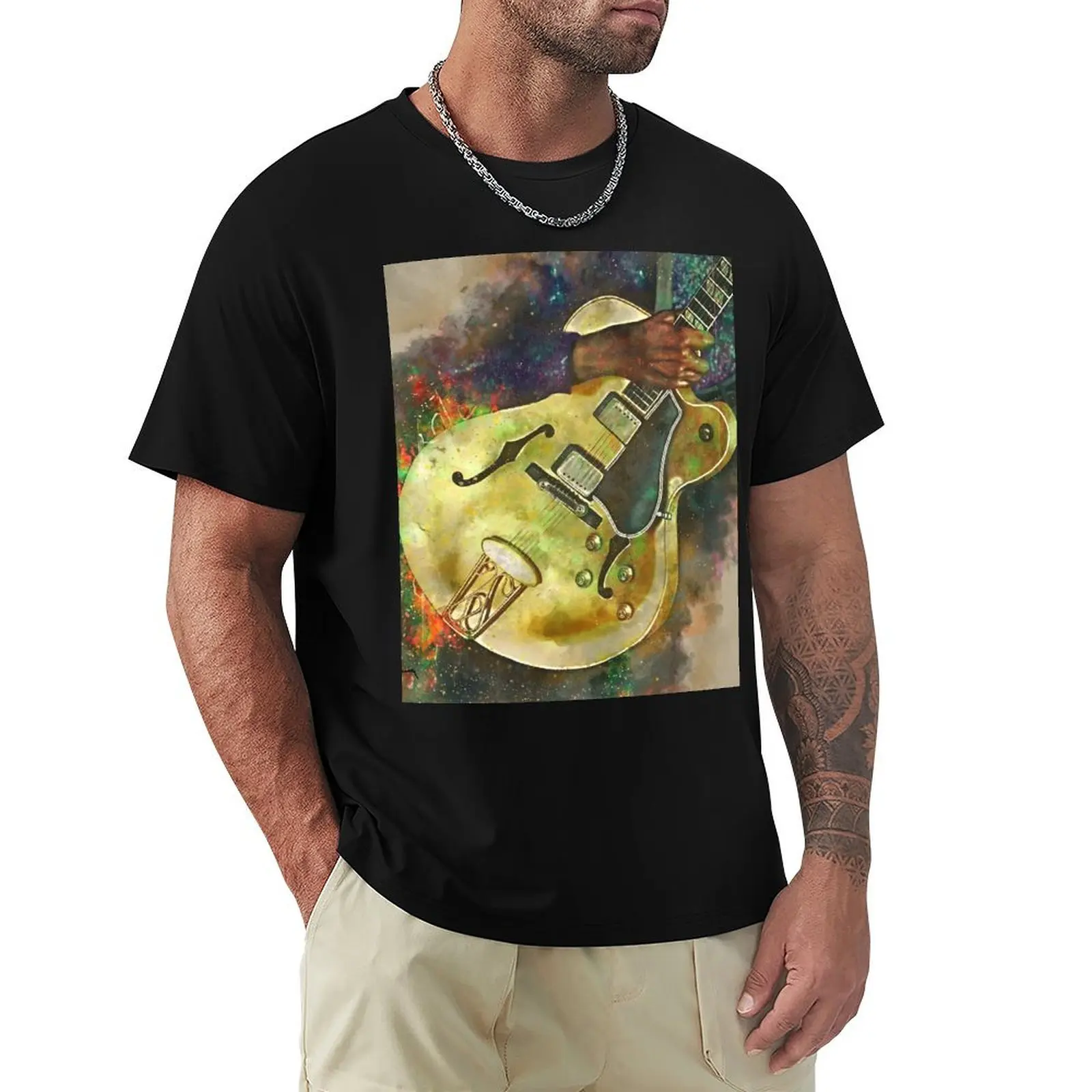 Chuck Berry's electric guitar T-Shirt Casual Pattern Print Tee Shirt