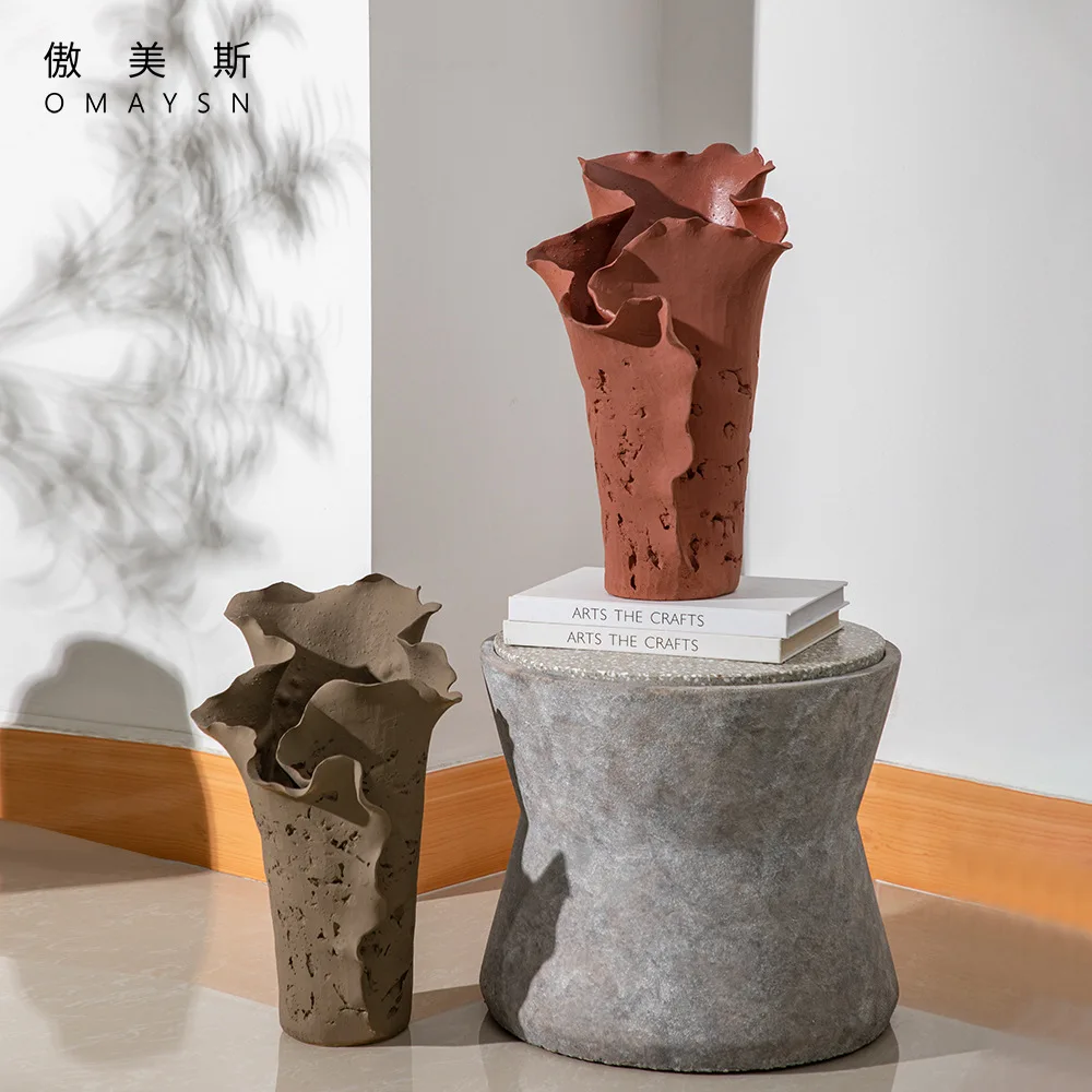 Handmade ceramic vase Aomei travertine retro vase high-end ornament handicrafts foreign trade