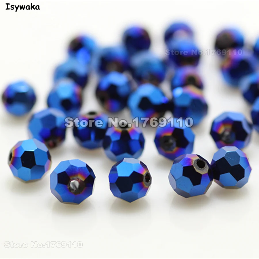 Isywaka Sale 100pcs Shining Blue Color Round 6mm Austria Crystal Beads charm Glass Beads Loose Spacer Bead for Jewelry Making