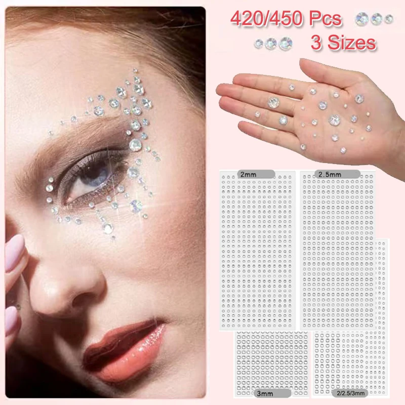 Fashion Rhinestone Crystal Stickers Self Adhesive Flatback Disposable Tattoo Party Eyes Face Body Makeup Nail Art Decor Sticker