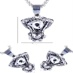 Wu's 2022 New Jewelry Men's Retro Motorcycle Stainless Steel Chain Punk Gothic Motorcycle Engine Engine Necklace