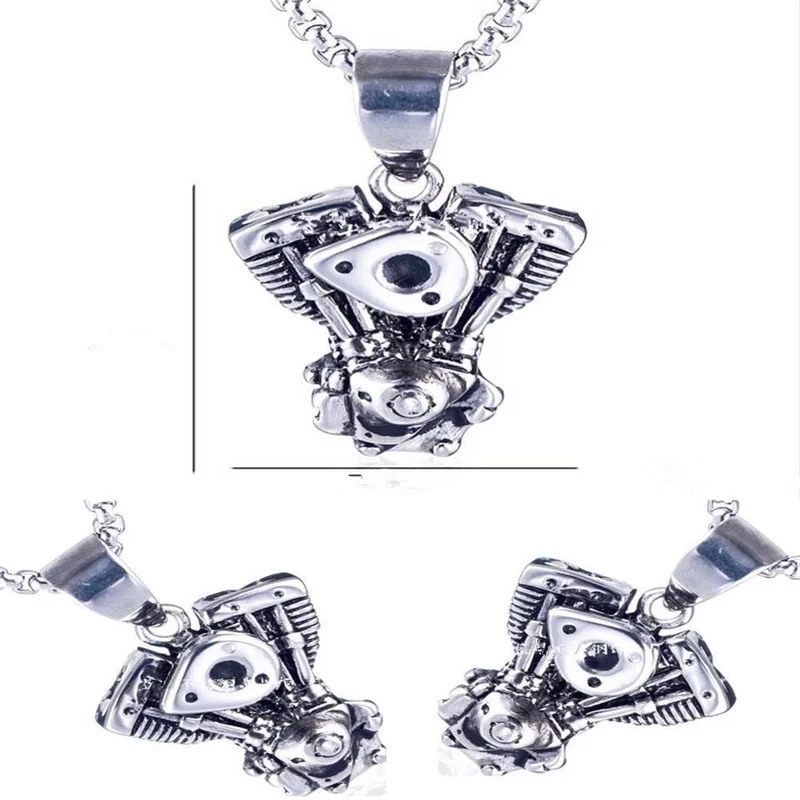 Wu's 2022 New Jewelry Men's Retro Motorcycle Stainless Steel Chain Punk Gothic Motorcycle Engine Engine Necklace
